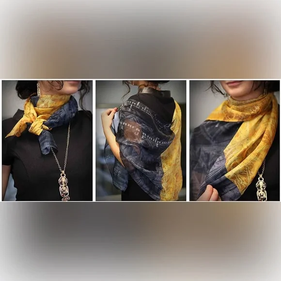 Armenian 100% Silk Scarf Hand Made in Yerevan Yellow/Grey St. Gregory Prayer NWT - Picture 5 of 16